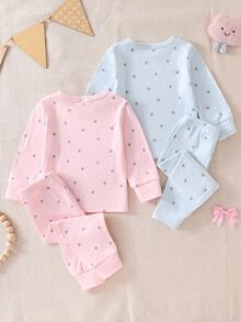 4pcs/Set Baby Girls' Pink & Blue Long Sleeve Bodysuit & Pants Pajama Set Baby Girl Pajamas Toddler Pajamas Soft Baby Girl Pajamas Baby Girl Sleepwear Toddler Sleepwear Fall Winter - Multicolor - View 3