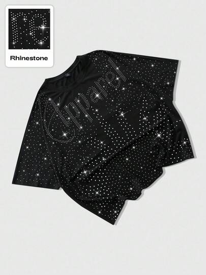 Street Life T-shirt à manches courtes orné de strass pour hommes, convient pour le port quotidien, printemps/été