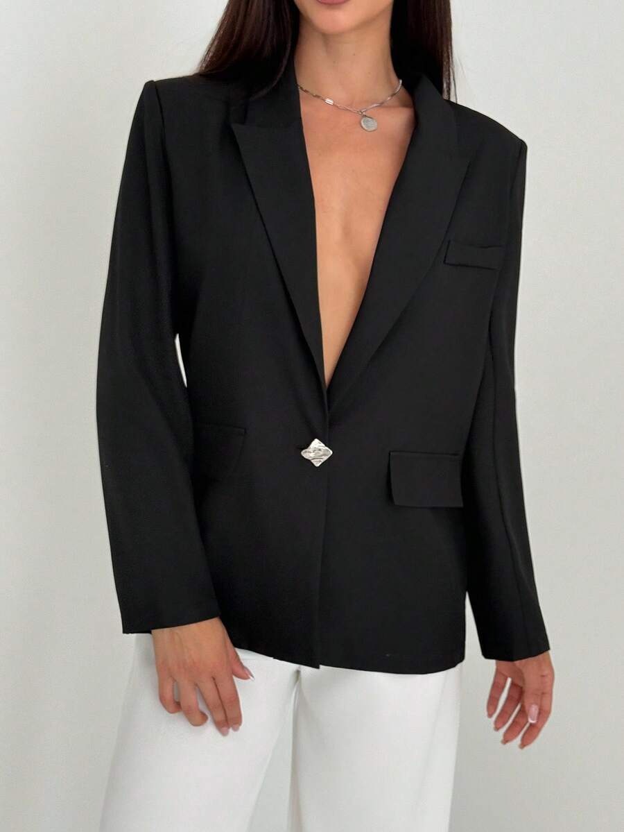 Aloruh Women's Solid Color Lapel NeckLong Sleeve Casual Blazer Jacket, Autumn