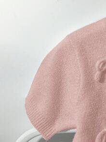 GlowEve Pull à manches courtes avec nœud décoratif, couleur unie, style décontracté, automne - Vieux Rose - Voir 4