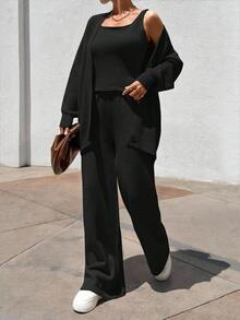EURMUSE Women 3 Pieces Set TOP CARDİGAN AND PANTS - Black - View 6
