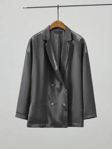 Maija Blazer croisé élégant de couleur unie pour femme - Gris foncé - Voir 3