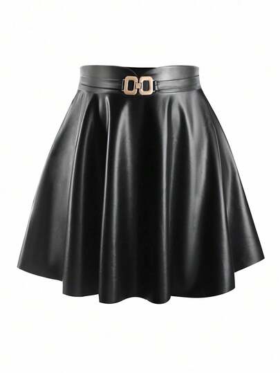 Femmeverse Plus Size Solid Color Versatile Commuter Skirt