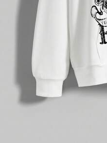 ROMWE Grunge Punk Sudadera holgada con estampado total blanco con calavera punk, eslogan y rosa enredadera para mujer