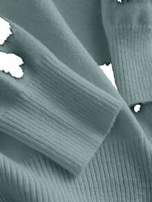 CosyJoli 大码拼色蝴蝶结装饰V领长袖毛衣 - 薄荷綠 - 查看 3