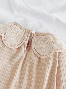 SHEIN Baby Girl Ruffle Collar Comfortable Ribbed Bodysuit, Soft & Casual Long Sleeve Bodysuit Fall Winter - Apricot - View 6