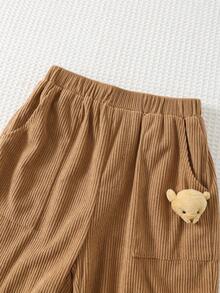 Cozy Pixies Pantalones casuales con cintura elástica y estampado de oso de dibujos animados para niño pequeño - Marrón - Ver 4