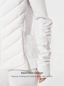 GLOWMODE Áo khoác lông vũ co giãn lót nhiệt ôm vừa vặn có túi bên hông, mặc hàng ngày, chạy bộ, tập luyện, giữ ấm mùa đông - Màu trắng kem - Xem 3