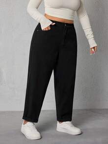 SHEIN ICON Plus Size Front Button Pocket Simple Design Jeans, Casual Daily Wear - Black - View 6