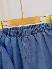 Genkimix Kids YoungBoys Casual Long Sleeve Denim Set, Featuring Minimalist & Loose Lapel, Practical Side Pockets On Front, Paired With Comfortable Pants, Showcasing Simple And Elegant Design, Suitable For Everyday Wear, School, Travel And Leisure In Spring And Autumn