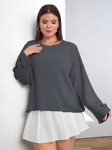 EURMUSE Double Sleeve Button Detailed Oversize Thick Winter Sweater Warm Touch - Grey - View 3