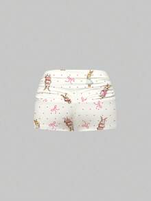 ROMWE Kawaii Cute Rabbit Polka Dot Full Print Lace Camisole & Ruched Shorts Pajama Set, Casual Loungewear - White - View 7