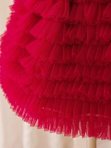 Glamorique Kids Váy bánh kem bằng vải tuyn lưới bóng satin màu đỏ tía cho bé gái, cổ Peter Pan, trang trí nơ, váy dự tiệc sinh nhật cho trẻ sơ sinh, Giáng sinh, Halloween, váy dự tiệc cưới - Màu Đỏ Sâu - Xem 5