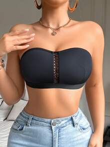1pc Minimalist Solid Color Hollow Comfortable Bralette For Women
