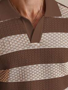 Manfinity Homme Áo thun dệt kim tay ngắn cổ polo kẻ sọc cho nam, mùa thu - Nhiều màu - Xem 4