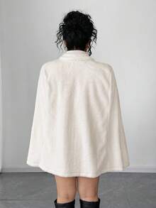 Elenzga 永不过时的古怪优雅系列（忧郁气质）（周三美学）大码女装冬季奢华精致优雅时尚设计感贵族派对金属流苏袖口开衩秋冬带腰带人造毛领外套，圣诞女装 - 白色 - 查看 5