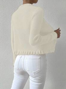 EMERY ROSE Lässige einfarbige Rüschen-Saum Passform Strickjacke, Herbst/Winter