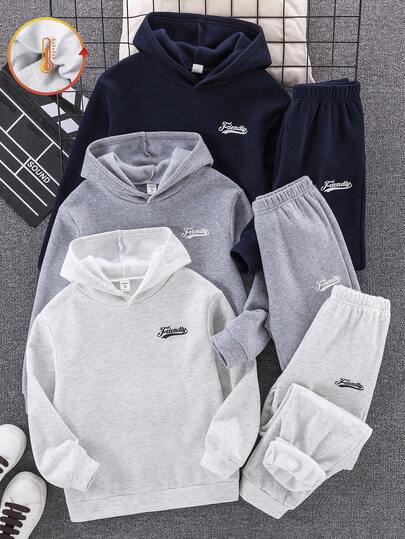 SHEIN 6pcs Kids/Tween Boys Casual Everyday Versatile Printed Hoodie Sweatshirt And Relaxed Fit Jogger Pants 2 Pieces Thermal Lined Outfit Set Kids Tracksuit Set Boys Toddler Boy Sweatsuit Set Boys Casual Set Boys Hoodie Sweatpants Set Boys Fleece Sweatsuit Set Suitable For Birthday Parties, Evening Parties, Performances, Weddings, Baptisms, Opening Ceremonies Daily Suitable For Daily Use Suitable For School Suitable For Travel Suitable For Sports Suitable For Autumn And Winter Fall