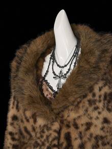 SHEIN ICON 女式仿皮草大衣，性感豹纹翻领，适合派对和日常穿着，秋冬季 - 彩色 - 查看 7