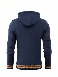 Manfinity Homme Men's Striped Long Sleeve Drawstring Casual Hooded Sweater, Autumn/Winter, Old Money - Royal Blue - View 2
