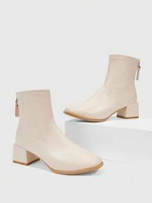 Daringsoles 女士时尚百搭简约粗跟踝靴 - 米色 - 查看 1