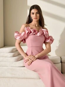 CLARA VERO 3d Flower Effect White Midi Length Dress - Pink - View 4