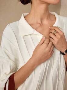 Modelyn 女式 Polo 领短袖针织毛衣和阔腿裤两件套，休闲宽松，时尚百搭针织装 - 杏色 - 查看 7