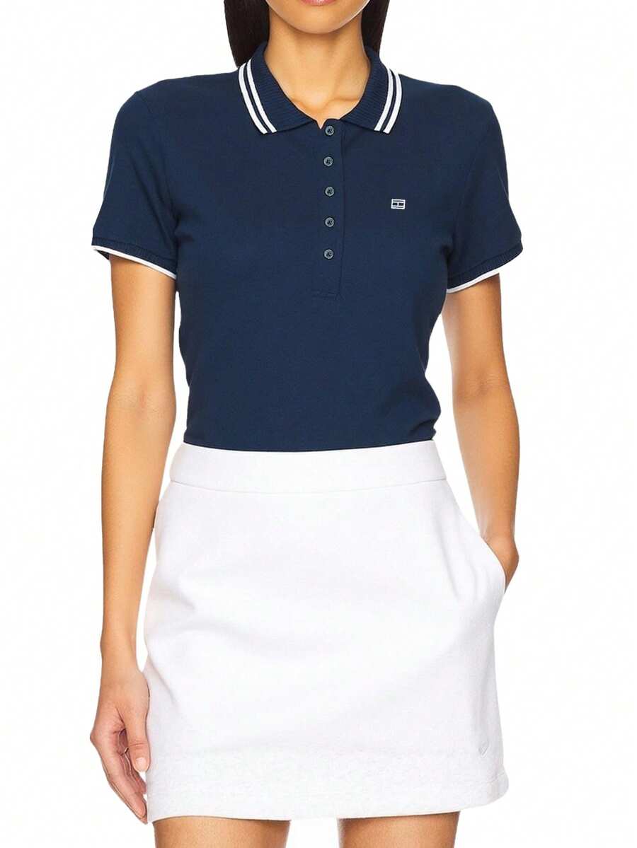 Tommy Hilfiger Contrast Flag Women's Polo Shirt Navy Blue