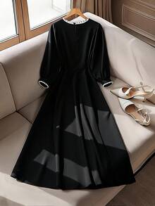 SHEIN Clasi 大码女式休闲收腰长袖连衣裙 - 黑色 - 查看 2