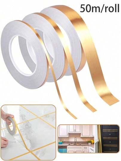 Adesivo autoadesivo à prova d'água para piso/parede, 1 peça, 50 m/rolo, vários tamanhos, rodapé de liga colorida, fita de vedação para bordas de ladrilhos para decoração de casa, detalhes em parede, guarda-roupa, banheiro, piso, ladrilho, carro, artes gráficas - adesivos listrados, decalques, adesivos, decalque de parede, decalque de vinil para decoração de casa, itens de decoração de primavera renovam sua casa, adesivos de decoração para festivais, presentes de aniversário e formatura