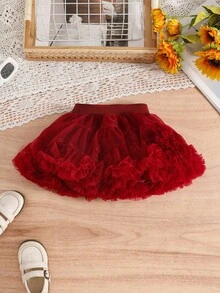 SHEIN 女婴长袖T恤和TUTU裙休闲套装 - 紅色 - 查看 4