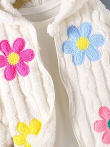 SHEIN 少女白色蓬松夹克，冬季，柔软毛绒材质，长款设计，舒适合身，经典白色 - 白色 - 查看 4