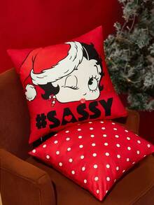 Betty Boop x SHEIN 1 pieza Funda de cojín decorativo con figura de dibujo animado lindo (no incluye el relleno del cojín), 45*45cm, tela suave y cómoda, adecuada para decoración del hogar y el automóvil