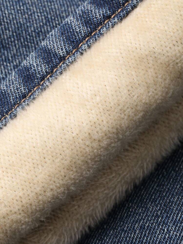 Thermal Lined Straight Leg Jeans For Women, Vintage High Waist Slim Fit Wide Leg Jeans, Autumn/Winter Thermal Lined