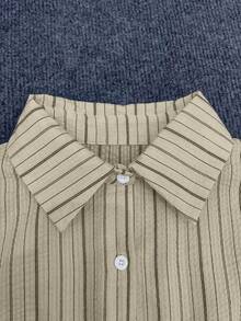 INAWLY Áo sơ mi sọc dài tay thường ngày cỡ chuẩn dành cho nữ, thích hợp cho đi chơi & nghỉ dưỡng - Màu Khaki - Xem 3