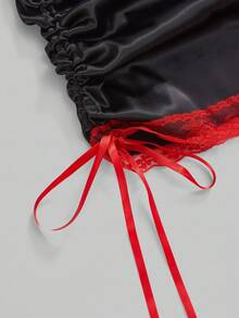 ROMWE Avant Avant Y2K 撞色蕾丝抽绳褶饰女式吊带背心 - 黑色 - 查看 3