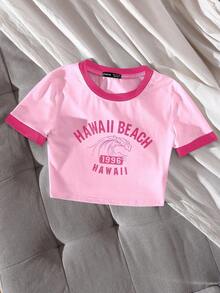 Chiquease 航海休闲假日图案 T 恤，百搭 - 玫紅色 - 查看 4