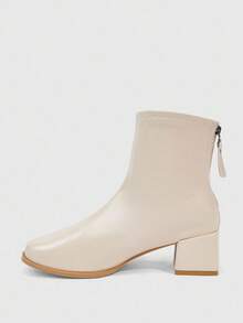 Daringsoles 女士时尚百搭简约粗跟踝靴 - 米色 - 查看 4