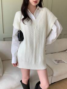 Feyla Casual Solid Color Versatile V-Neck Women Sweater Vests In Fall/Winter