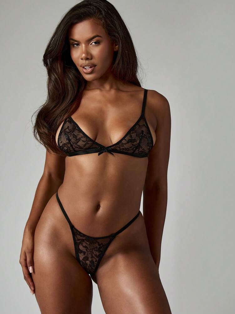 MISSGUIDED Floral Lace Thong Panties High Cut Brazilian Style Underwear Delicate Elegant Lingerie Low Rise Undergarments Soft Stretch Comfort All Day Wear