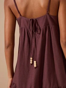 Travachic Váy yếm rộng in họa tiết du lịch dành cho nữ - Cà phê nâu - Xem 7