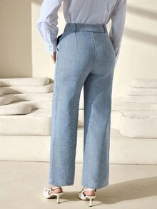 CLARA VERO Women Herringbone Pattern Toothpick Straight Leg Wide-Leg Commuter Work Pants - Multicolor - View 2