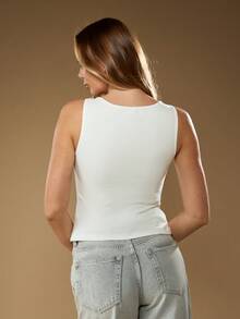 MISSGUIDED Cotton Double Twist Front Cut Out Tank Top Ribbed Sleeveless Cami Summer Casual V-Neck - White - View 2