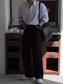 DAZY 男士通勤休闲条纹长袖衬衫，秋季