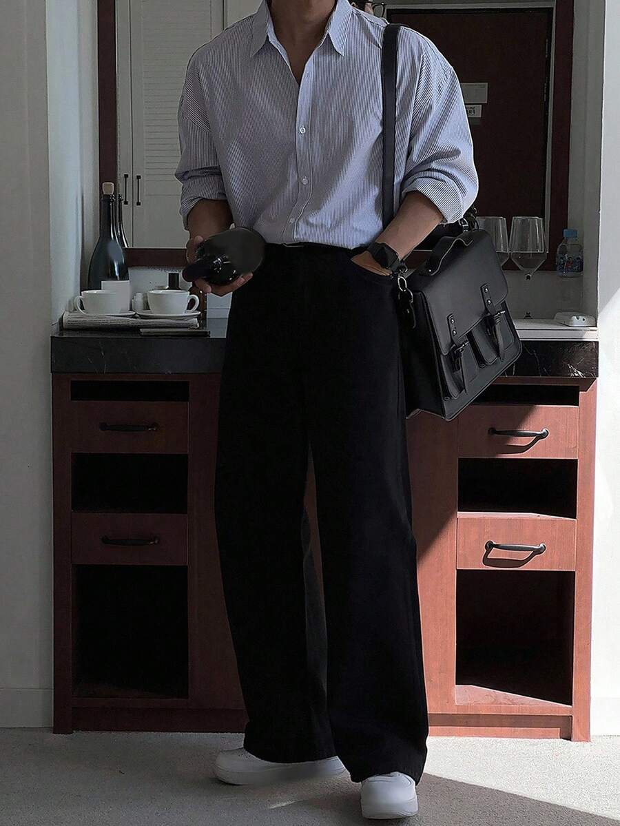 DAZY 男士通勤休闲条纹长袖衬衫，秋季