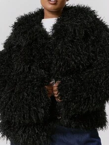 MUSERA 蓬松毛大码翻领外套 春夏款 - 黑色 - 查看 2