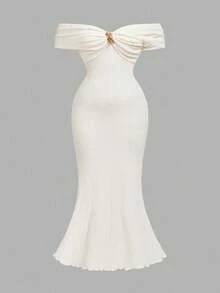 SHEIN MOD Christmas Plus Size Off Shoulder Metal Button Decor Criss-Cross Waist Jacquard Knit Apricot Top,Plus Size Off Shoulder Metal Button Decorated Cross Design Waist Jacquard Dress, Birthday Suit For Women, Casual Dress For Women, Summer Dress For Women, Honeymoon Dress For Women, Graduation Dress, Wedding Reception Dress For Women, Resort Wear For Women, Flowing Dress, Party Dress, Boho Dress For Women, Elegant Dress