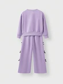 JNSQ 2pcs Young Girl Outfit Set, Butterfly Print Sweatshirt & Casual Sweatpants, Comfortable Sporty Suit For Autumn/Winter Daily Wear, Outdoor, Vacation, Street Style, Party & Leisure Fall - Purple - View 3