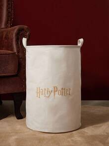 HARRY POTTER X SHEIN 1 Giỏ đựng đồ in hình cú Hedwig, chất liệu vải cotton lanh dày dặn, có thể đựng quần áo bẩn, đồ chơi, khăn tắm và các vật dụng khác, quà tặng Giáng sinh. - trắng - Xem 2