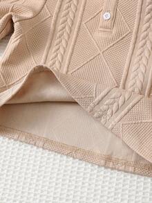 Cozy Pixies 2pcs/Set Baby Boy/Girl Solid Color Knit Soft Textured Yarn Fabric Crew Neck Long Sleeve Top And Elastic Waist Pants Casual Homewear & Sportswear Set Neutral Baby Clothes Toddler Knit Set Baby Knit Set Baby Casual Set Mocha Baby Clothes Fall Winter - Apricot - View 5